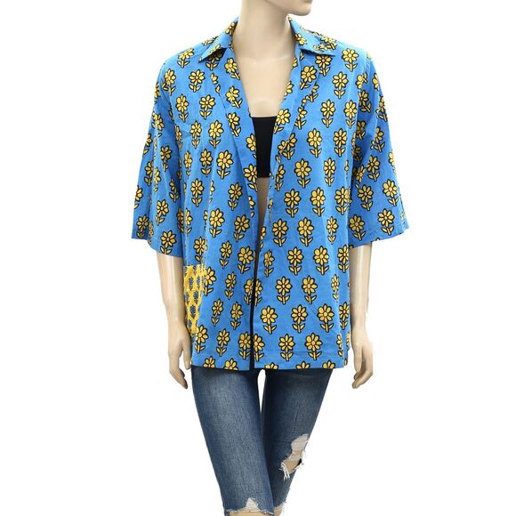 Rhode Resort Carl Printed Cotton-Voile Blouse Shirt Top Cotton Blue XS 215044 - Picture 4 of 8